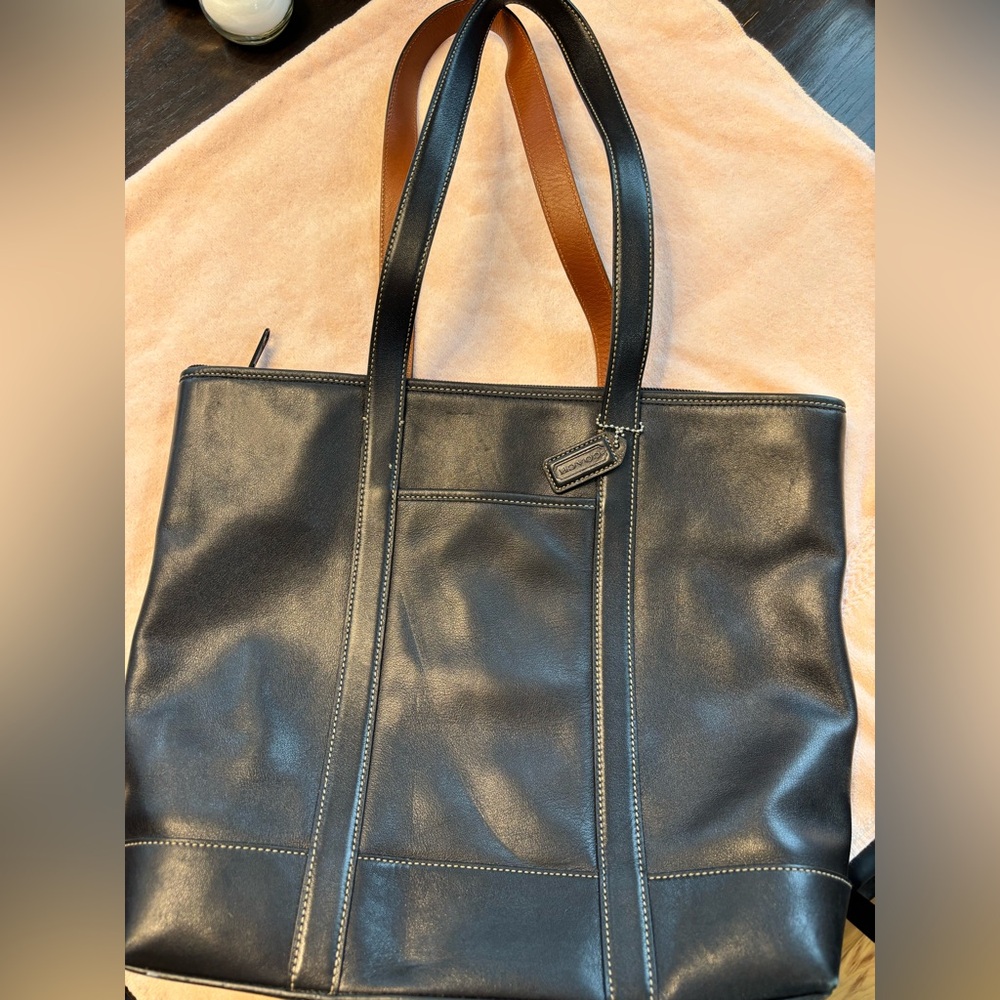 COACH Black Leather Large Tote Bag - EUC